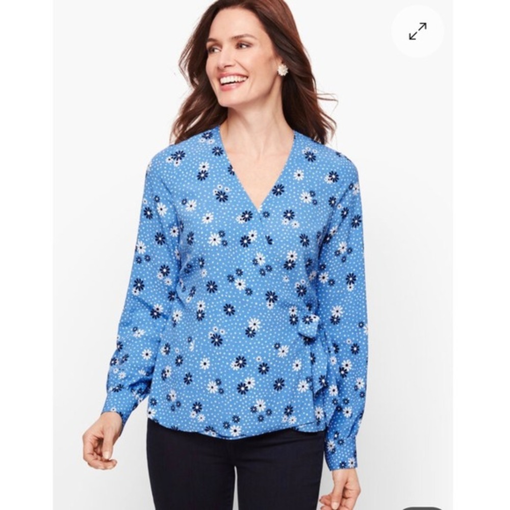 Talbots Floral Wrap Blouse Top Size 3X Petite Floral Lightweight‎ Coastal Resort